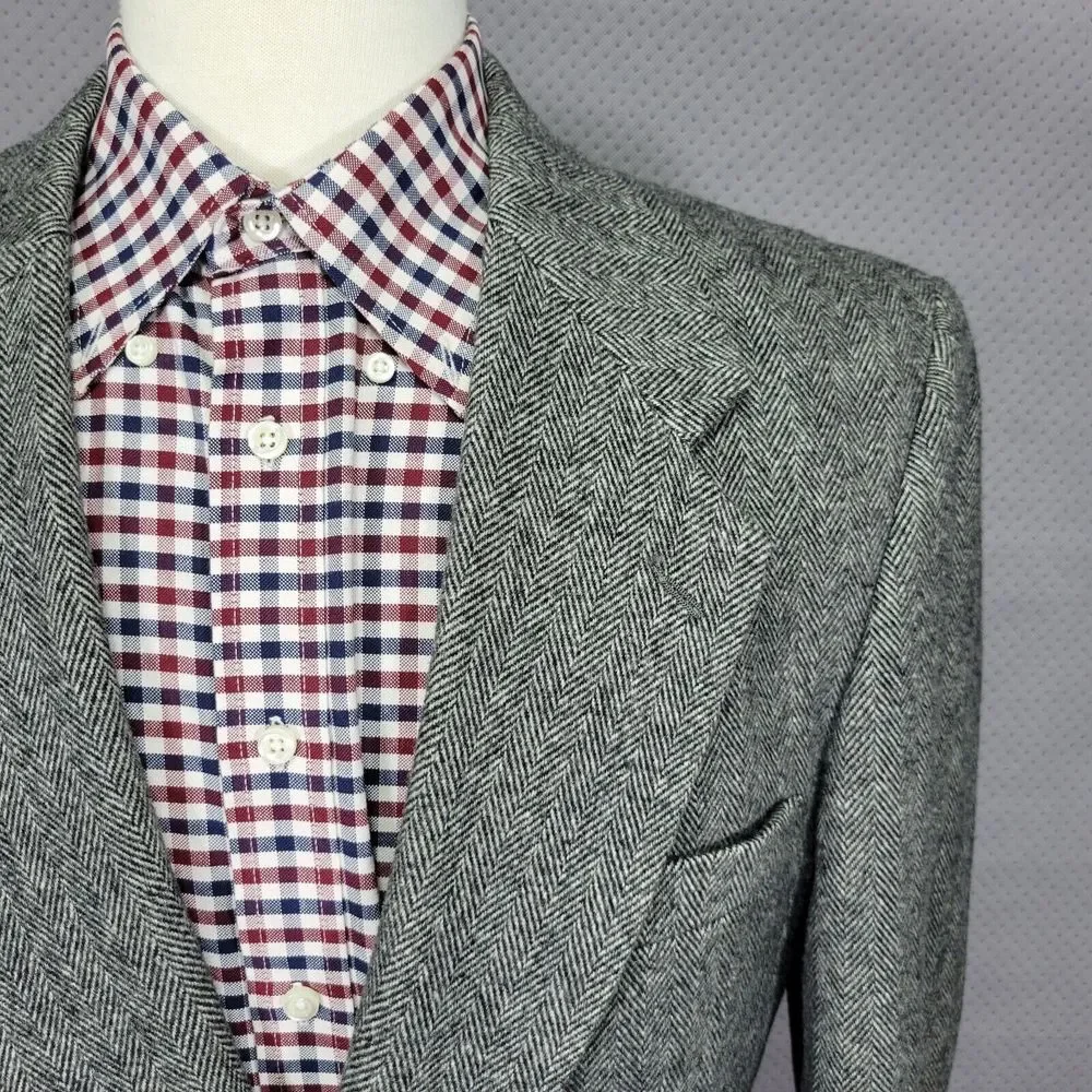 Robert Stock Men's Tweed Sport Coat Blazer Two Button‎ Herringbone Gray Size 40R